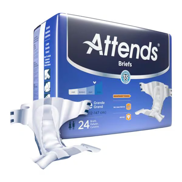 Attends Briefs, LARGE - Waist Size 44" - 58", 3 bags of 24, DDA30