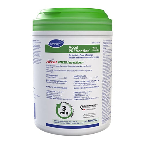 Diversey Care Accel® PREVention™ Disinfectant, Wipe W6" x L7", 160 each/can, 100906721