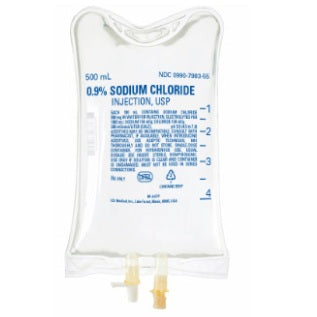 ICU Medical 0.9% Sodium Chloride Injection, USP, 500mL Bag, 2 Port 18 each/case IC07983350