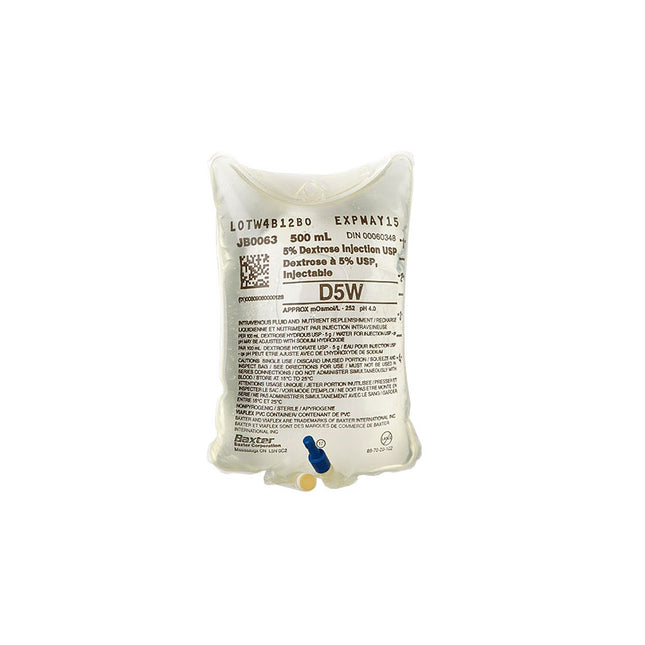 Baxter 5% Dextrose Injection Solution, 500mL 24 each/case JB0063