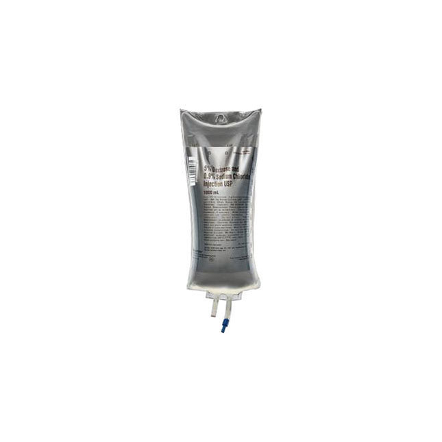 Baxter 5% Dextrose and 0.9% Sodium Chloride Injection Solution, 1000mL, 12 each/case, JB1064