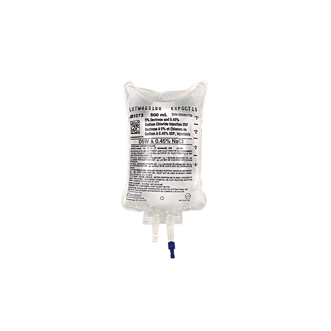 Baxter 5% Dextrose and 0.45% Sodium Chloride Injection Solution 500mL, 24 each/case, JB1073