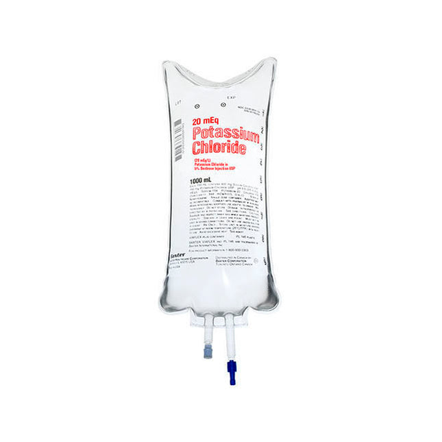 Baxter Intravenous Solution, 20mmol Potassium Chloride in 5% Dextrose Injection 1000ML,  12 each/case JB1134