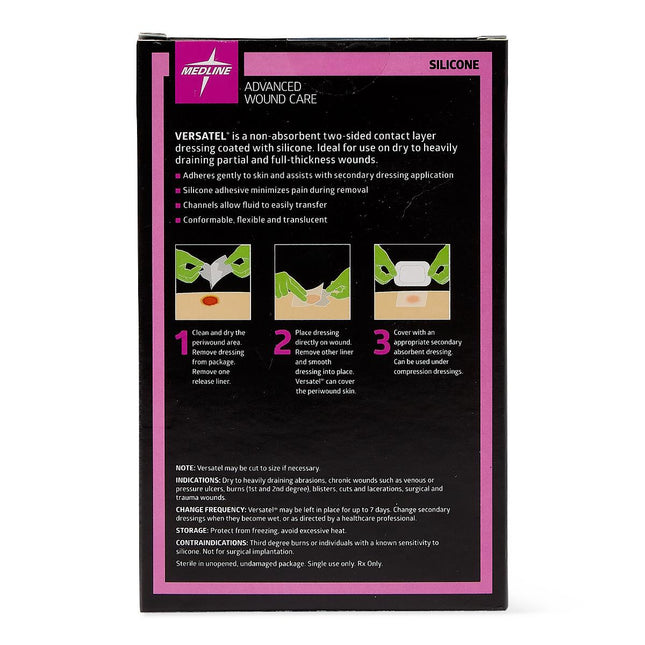 Medline Versatel Silicone Contact Layer Dressing, 2" x 3" (5 cm x 7.5 cm), 10/box, MSC1723EP