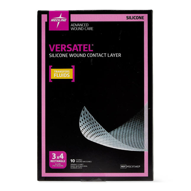 Medline  Versatel Silicone Contact Layer Dressing, 3" x 4" (7.5 x 10cm), 10/box, MSC1734EP