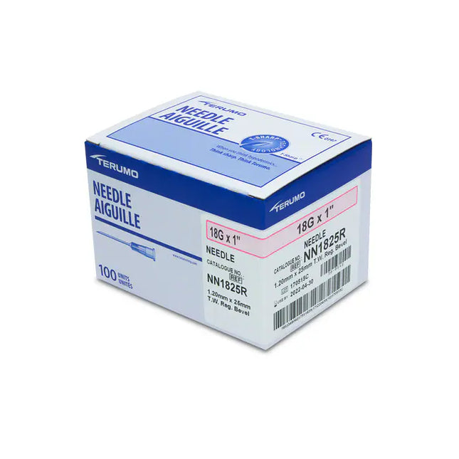 Terumo Hypodermic Needles Thin Wall 18G x 1", Thin Wall Needle 100 each/box, 10 box/case NN1825R / NN-1825R