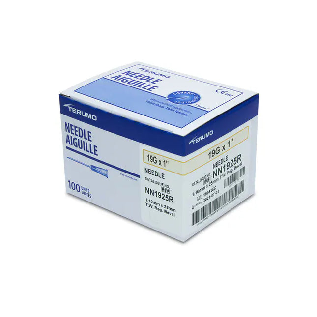 Terumo Hypodermic Needle, Thin Wall, L1" OD 19GA, 100 each/box, 10 box/case NN-1925R / NN1925R