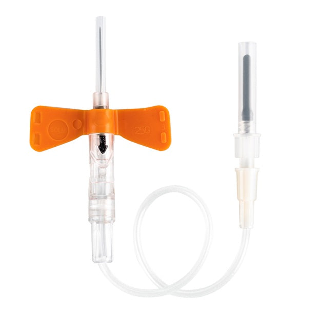 SOL-Millennium Sol-Guard Safety Pull-Button Blood Collection Needle 25G x 3/4" w/ 12" tubing without pre-attached holder,  50 each/box, PBLA2512