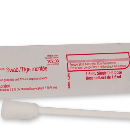 3M (Solventum) 3M™ SoluPrep™ Swab with Antiseptic Solution 2% w/v CHG/70% v/v IPA, Clear, Small,  50 each/box, S10203 / 102.03