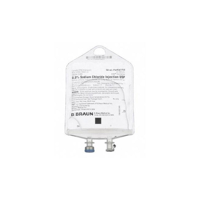 B. Braun 0.9% Sodium Chloride Injection USP, Adult/Pediatric, 50mL 84 each/case S8004-538400