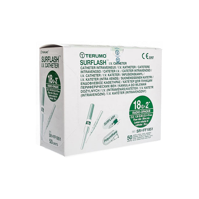 Terumo Surflash IV Catheter Green 18GA x 2", 50 each/box, 4 box/case SR-FF1851 / SRFF1851