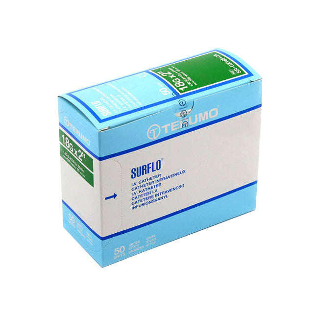 Terumo SURFLO® IV Catheter, ETFE, L2-1/2" OD 18GA, Green 50 each/box, SR-OX1864CA / SROX1864CA