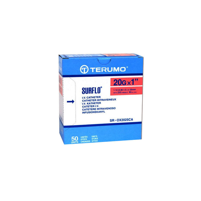 Terumo SURFLO® ETFE IV Catheter Pink 20GA x 1", 50 each/box, SR-OX2025CA / SROX2025CA