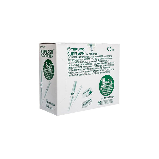 Terumo Surflash IV Catheter Green 18GA x 2-1/2", 50 each/box, 4 box/case SR-FF1864 / SRFF1864