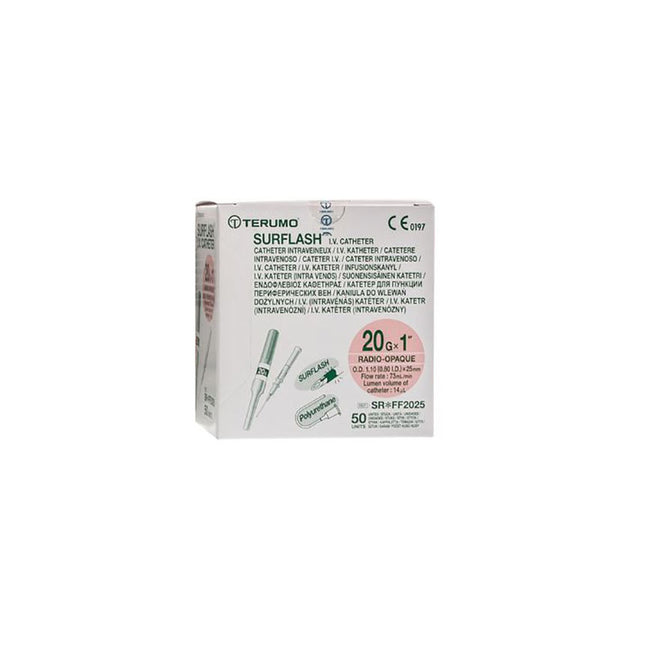Terumo Surflash IV Catheter Pink 20GA x 1", 50 each/box, SR-FF2025 / SRFF2025