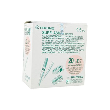 Terumo Surflash IV Catheter Pink 20GA x 1.25", 50 each/box, SR-FF2032 / SRFF2032