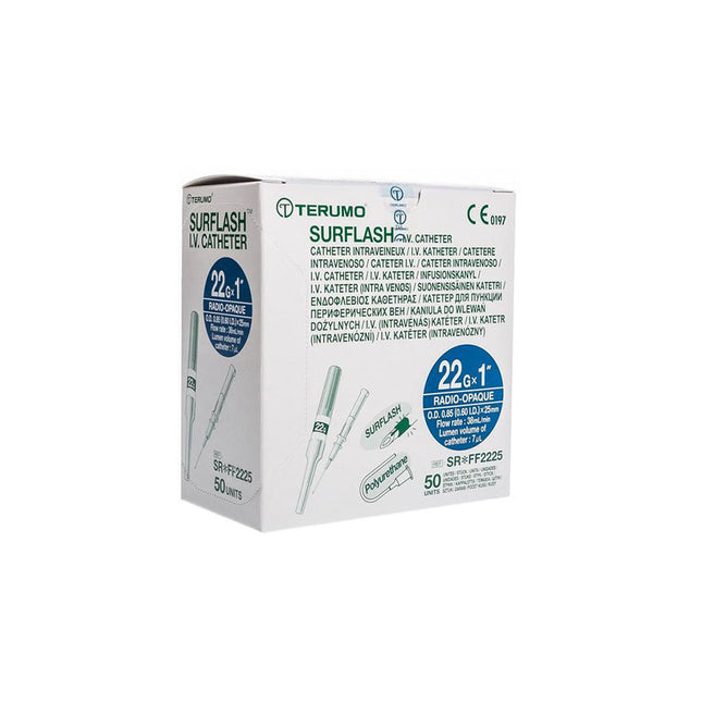 Terumo Surflash IV Catheter Blue 22GA x 1", 50 each/box, SR-FF2225 / SRFF2225