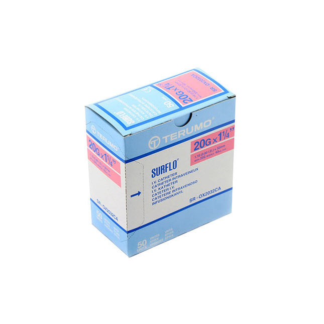 Terumo SURFLO® IV Catheter, ETFE, L1-1/4" OD 20GA, Pink 50 each/box, SR-OX2032CA / SROX2032CA