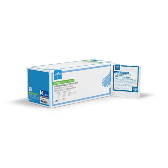 Medline Sterile Powder-Free Nitrile Exam Glove, Extended Cuff, 12" (30.5 cm), Blue