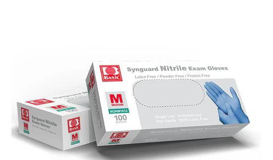 Synguard Nitrile Exam Gloves Blue, 100/Box Small to XL