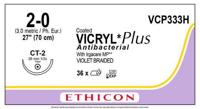 J&J Ethicon COATED VICRYL® Plus Antibacterial (polyglactin 910) Suture 36 each/box VCP333H