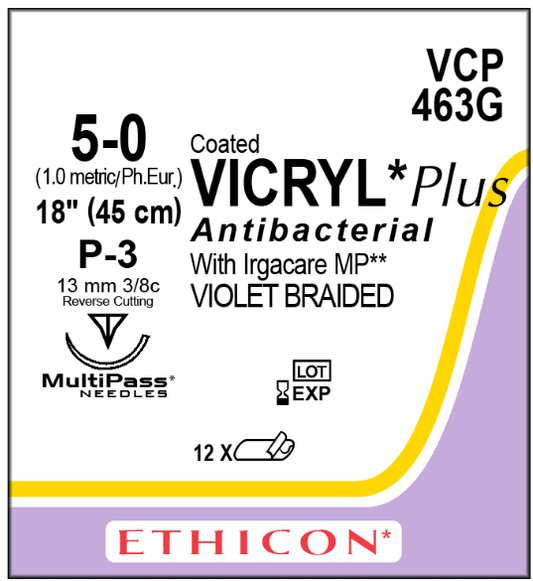 J&J Ethicon COATED VICRYL® Plus Antibacterial (polyglactin 910) Suture 36 each/box VCP463G