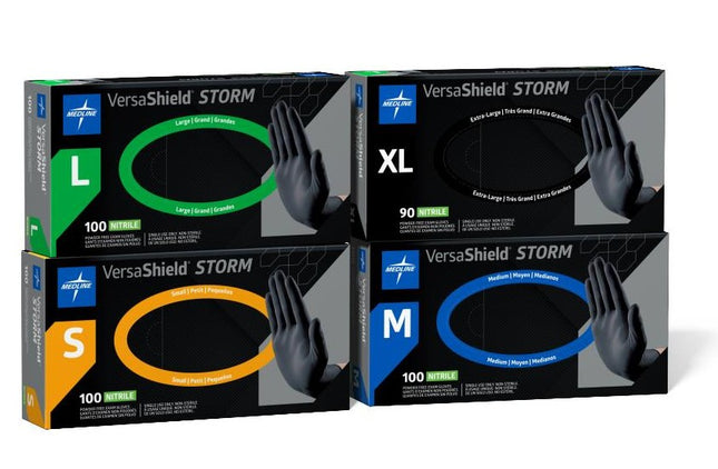 Medline VersaShield™ Storm Powder-Free Nitrile Exam Glove, Black, 10 Boxes/Case