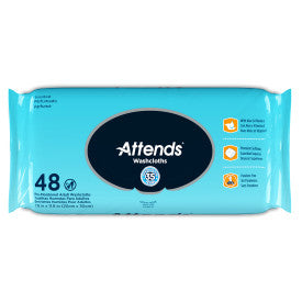 Attends Washcloths Unscented, 7.8 x 11.8", 12 packs of 48, WCU48