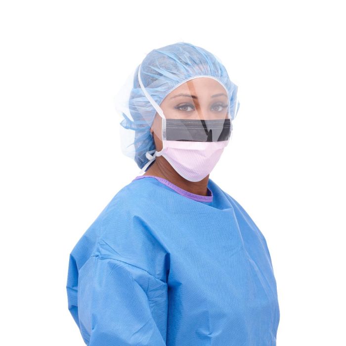 Medline Level - 3 Tie - On Surgical Face Mask with Faceshield, Pink with stripes, 25/BX, NON27710 - A Medi Supplies