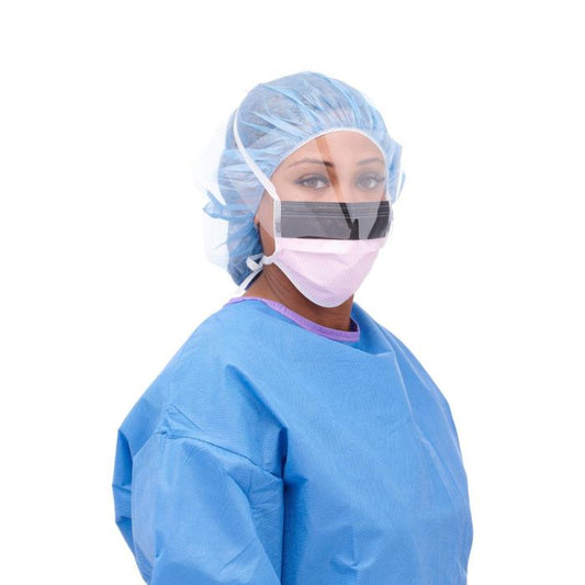 Medline Level - 3 Tie - On Surgical Face Mask with Faceshield, Pink with stripes, 25/BX, NON27710 - A Medi Supplies