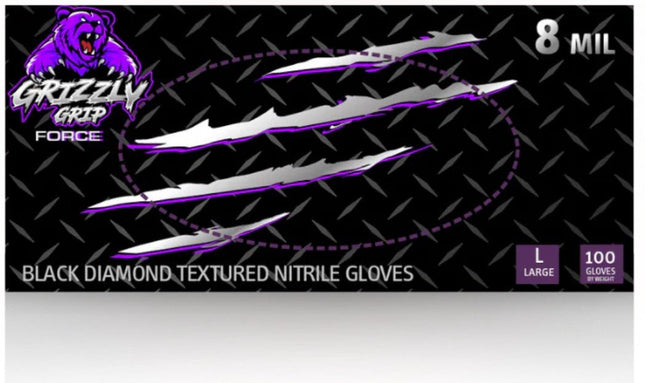 Grizzly Grip 8 Mil Black Diamond Nitrile Gloves, 100 Gloves/Box, X - Large, GGDTBK8MXL - A Medi Supplies