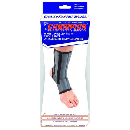 Airway Champion Airmesh Medium Ankle Support W/ Stays Small (6 3/4" - 7 3/4") Charcoal Latex - free, 1 Each, 0463 - S - A Medi Supplies