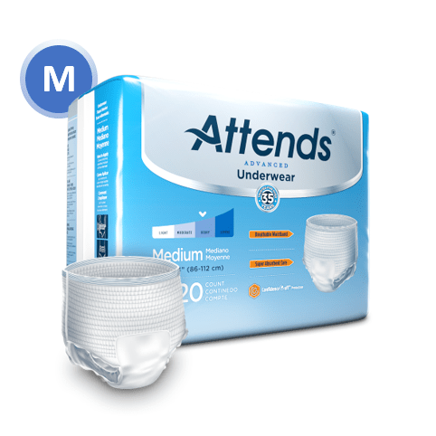 Attends Advanced Underwear, MEDIUM - Waist Size 34" - 44", 4 bags of 20, APP0720 - A Medi Supplies