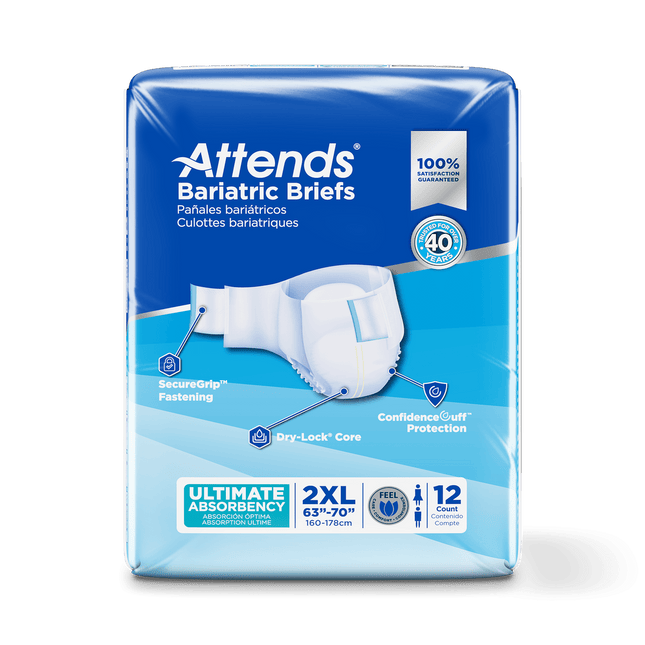 Attends Bariatric Briefs, 2X - LARGE Waist Size up to 70", 4 bags of 12, DD50 - A Medi Supplies