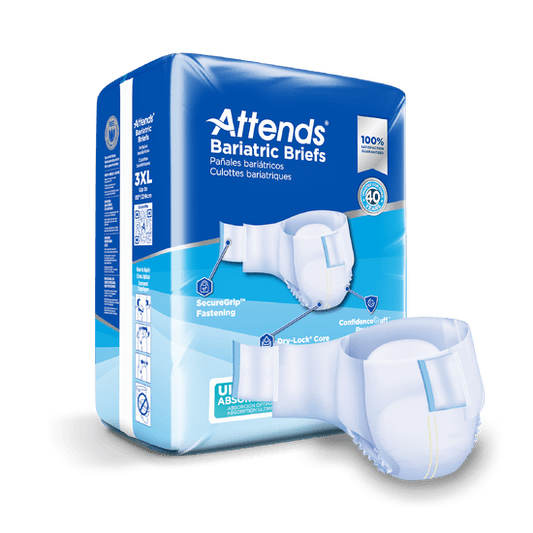 Attends Bariatric Briefs, 3X - LARGE - Waist Size up to 85" - 100", 4 bags of 12, DD55 - A Medi Supplies