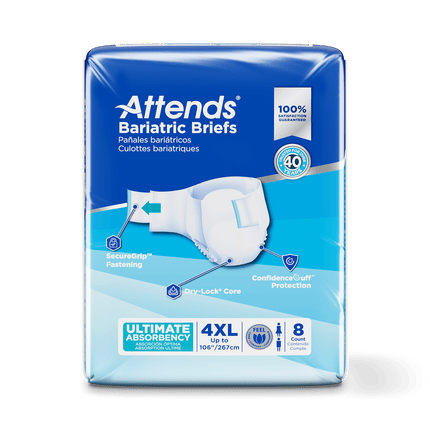 Attends Bariatric Briefs, 4X - LARGE - Waist Size up to 106", 4 bags of 8, DD60 - A Medi Supplies
