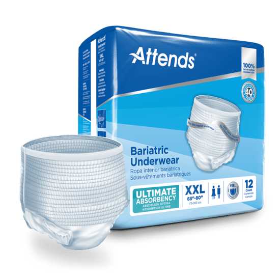 Attends Bariatric Underwear, XX - LARGE - Waist Size 68" - 80", 4 bags of 12, AU50 - A Medi Supplies