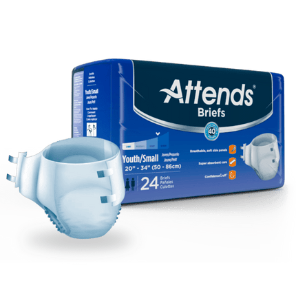 Attends Briefs, Youth/Small 20" - 34", 4 bags of 24, DD10 - A Medi Supplies