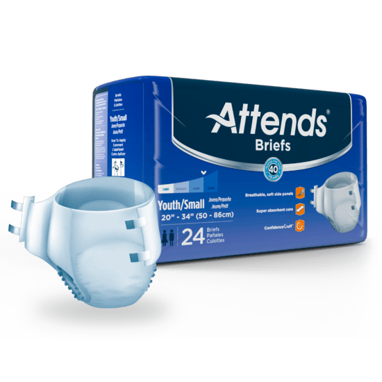 Attends Briefs, Youth/Small 20" - 34", 4 bags of 24, DD10 - A Medi Supplies