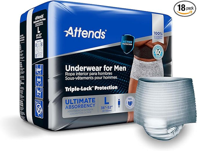 Attends Discreet Men's Underwear, Large/X - Large, 4 bags of 18 ,ADUM35 - A Medi Supplies