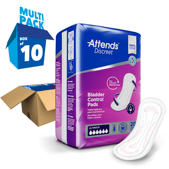 Attends Discreet Women's Ultimate pad ,L - 15" W - 5" , 10 bags of 20 , ADPULT - A Medi Supplies