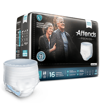 compare product Attends Premier Underwear, Large, 4 bags of 16, ALI-UW30