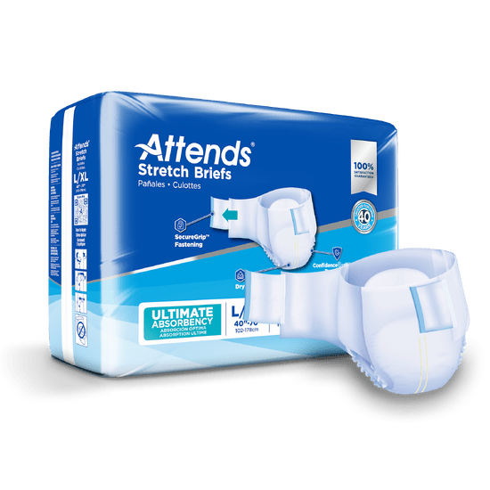 Attends Stretch Briefs, LARGE/X - LARGE - Waist Size 40" X 70", 4 bags of 24, DDSLXL - A Medi Supplies