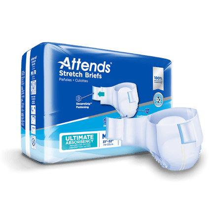 Attends Stretch Briefs, MEDIUM/REGULAR - Waist Size 32" - 54", 4 bags of 24, DDSMR - A Medi Supplies