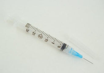 compare product BD Luer-Lok™ Syringe with attached needle 25 G x 5/8 in., sterile, 3 mL/ 3cc, 100/box 8 Box/case 309570 / BD309570