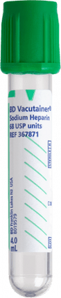 BD Tube Vacutainer Hemo+13 X 75mm 4ml Grn Plbl Plastic; 75USP unit Sodium Heparin 100/Box 10Box/Case 367871 - A Medi Supplies