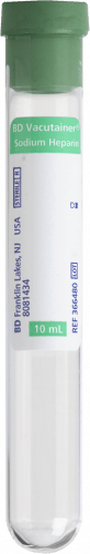 BD Tube Vacutainer Glass; 143USP Units Sodium Heparin 16 X 100mm 10ml Grn 100/Box 10Box/Case 366480 - A Medi Supplies