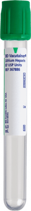 BD Tube Vacutainer Hemo+13 X 100mm 6ml Grn L.hep Plbl Plastic; 95USP unit Lithium Heparin 100/Box 10Box/Case 367886 - A Medi Supplies