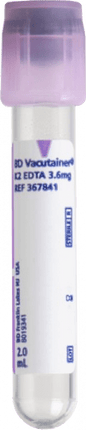 BD Tube Vacutainer Hemo+13 X 75mm 2ml Lav Plbl Plastic; 3.6mg K2EDTA 100/Box 10Box/Case 367841 - A Medi Supplies