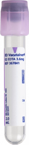 compare product BD Tube Vacutainer Hemo+13 X 75mm 2ml Lav Plbl Plastic; 3.6mg K2EDTA 100/Box 10Box/Case 367841